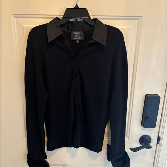 Carmen Marc Valvo Black Button Down Sweater - Picture 2 of 7
